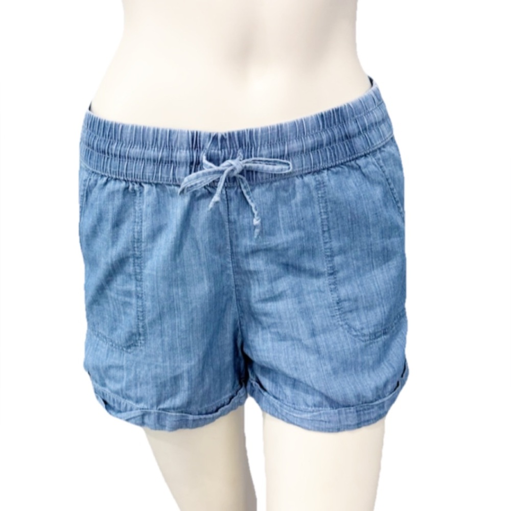 Hollister Women’s Chambray Pull-On Shorts Blue Small Drawstring Casual Summer